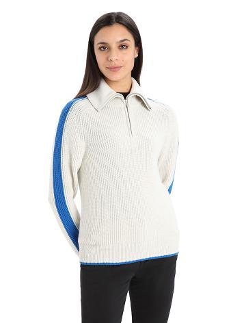 Ecru Heather / Lazurite Icebreaker Merino Lodge Long Sleeve Half Zip Women's Sweaters | AU 1622YXFU